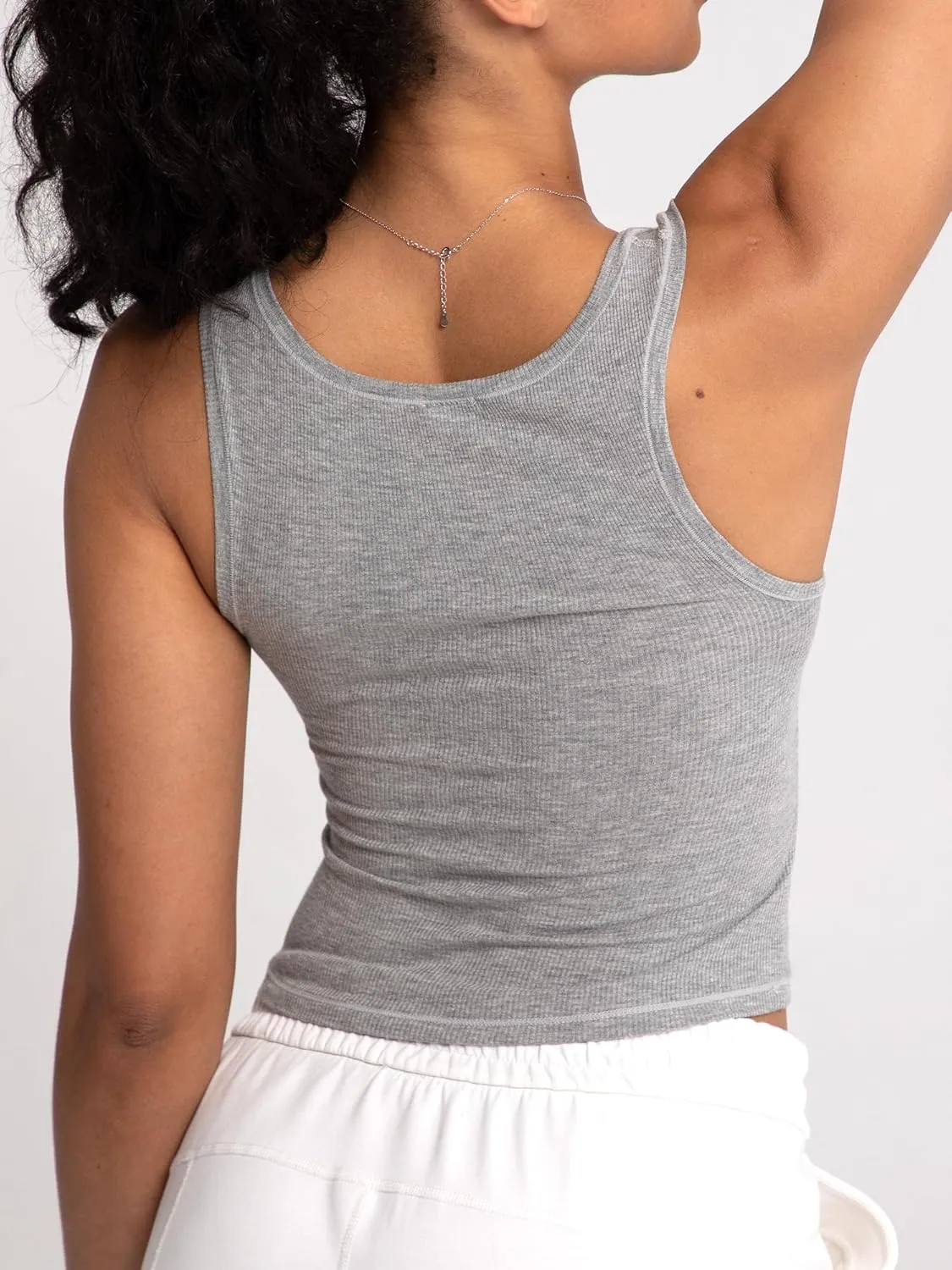 Danysu Women Rib Tank Top Padded Workout Top Square Neck Crop Tank Fitted Basic Cami Tops