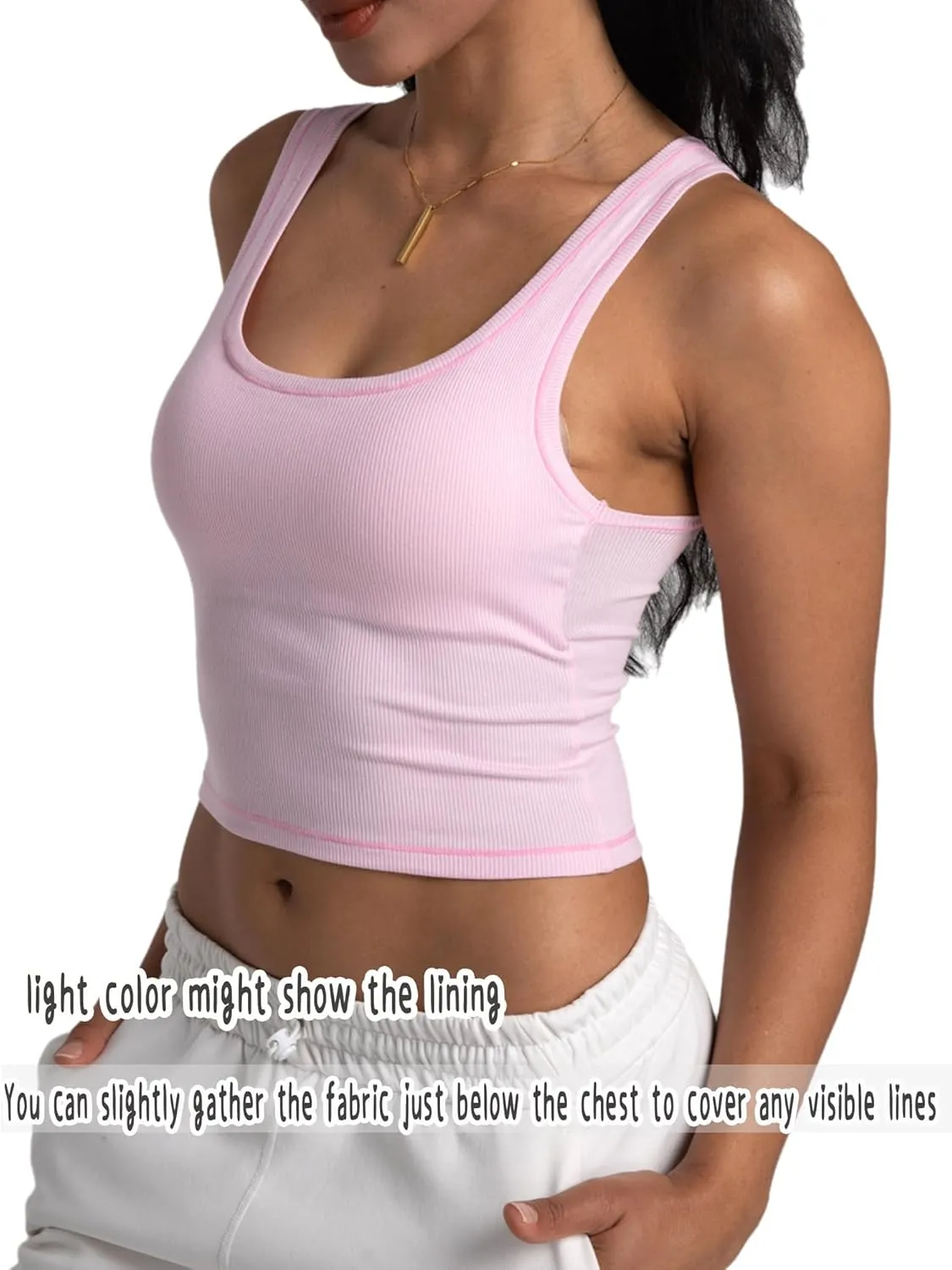 Danysu Women Rib Tank Top Padded Workout Top Square Neck Crop Tank Fitted Basic Cami Tops