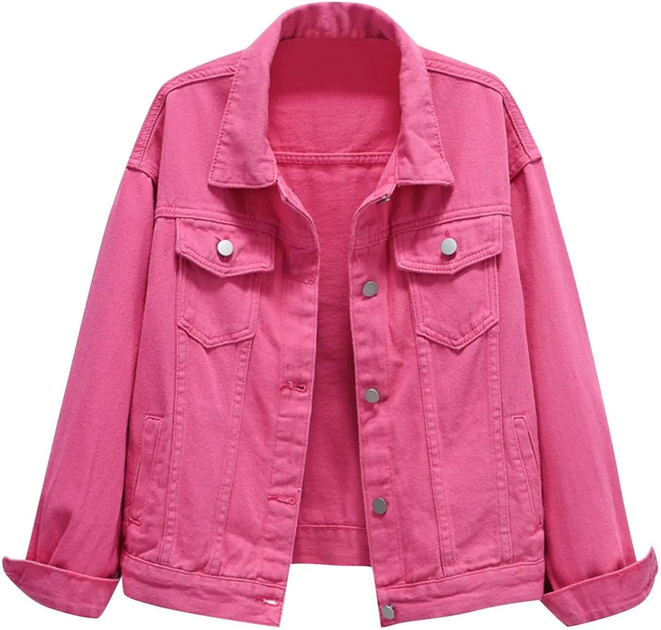 Denim Jackets for Women Oversized Lapel Collar Retro Cowgirl Jean Jackets Trendy Relax Fit Cropped Coats With Pockets