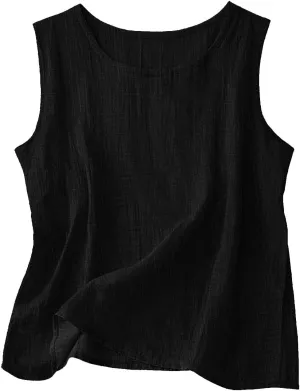 Dressy Tank Tops for Women Cotton Linen Gauze Shirts Sleeveless Summer Tunic Top Loose Fit Lightweight Casual Blouses