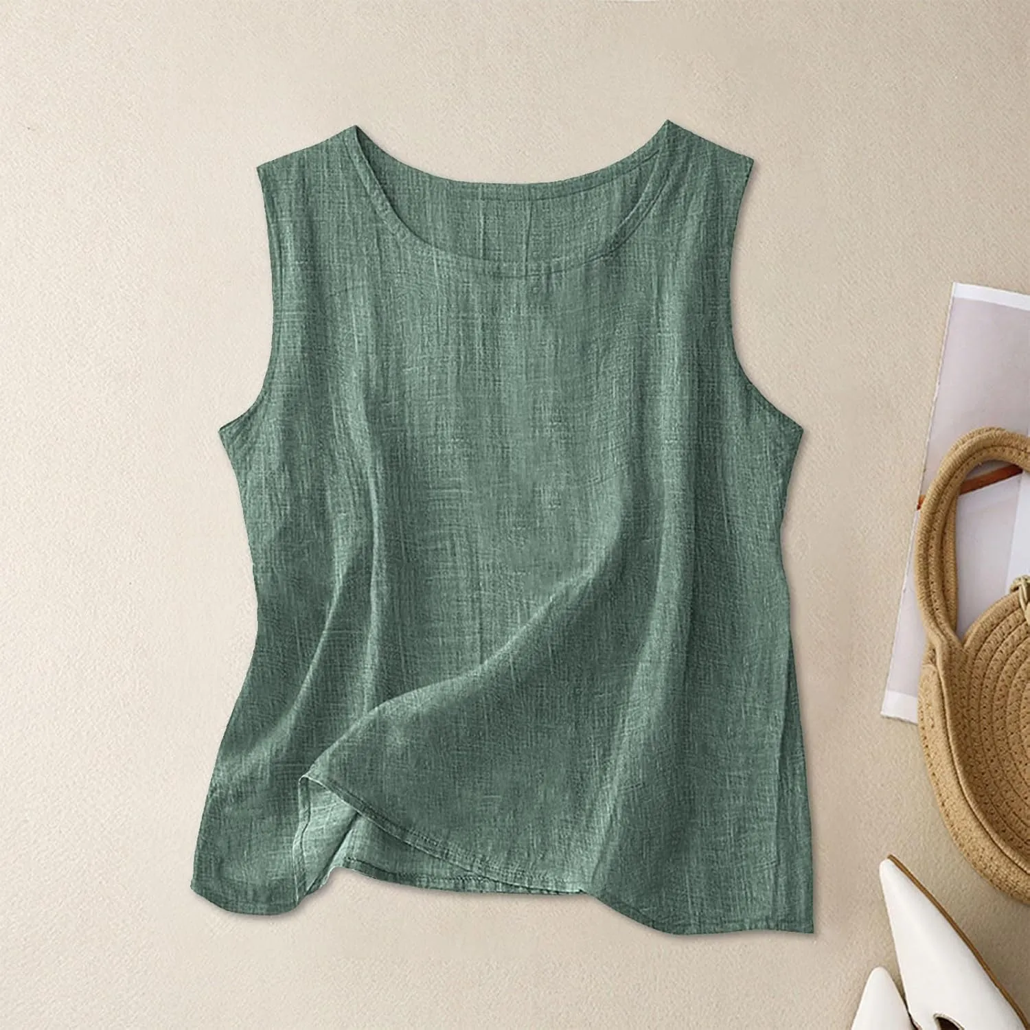 Dressy Tank Tops for Women Cotton Linen Gauze Shirts Sleeveless Summer Tunic Top Loose Fit Lightweight Casual Blouses