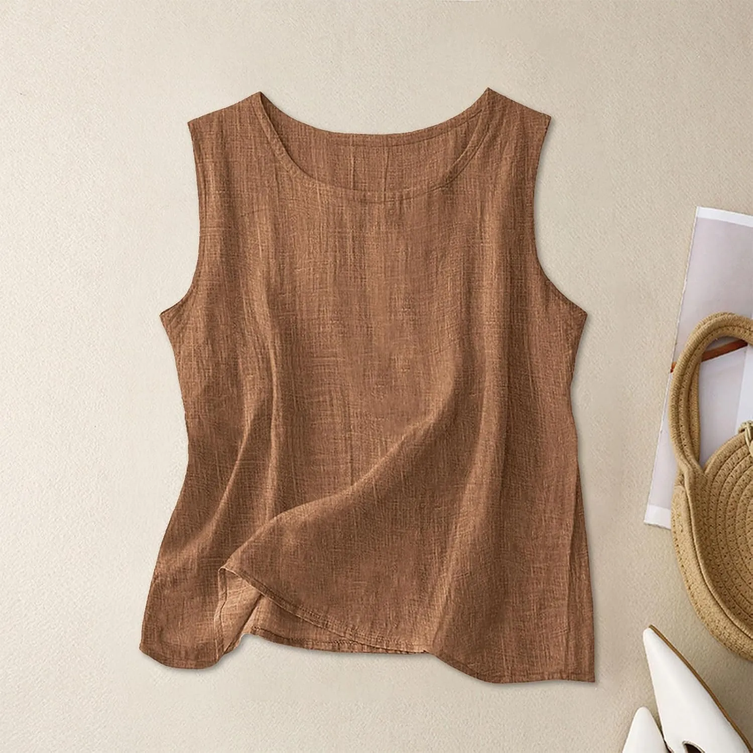Dressy Tank Tops for Women Cotton Linen Gauze Shirts Sleeveless Summer Tunic Top Loose Fit Lightweight Casual Blouses