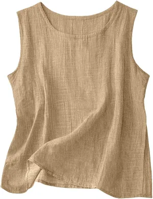Dressy Tank Tops for Women Cotton Linen Gauze Shirts Sleeveless Summer Tunic Top Loose Fit Lightweight Casual Blouses
