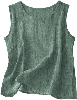 Dressy Tank Tops for Women Cotton Linen Gauze Shirts Sleeveless Summer Tunic Top Loose Fit Lightweight Casual Blouses