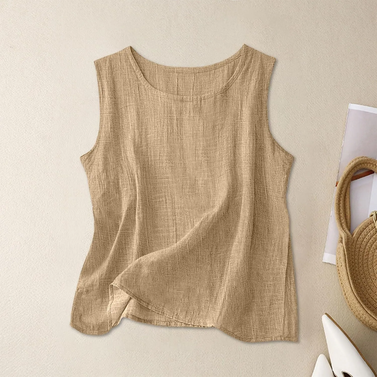 Dressy Tank Tops for Women Cotton Linen Gauze Shirts Sleeveless Summer Tunic Top Loose Fit Lightweight Casual Blouses