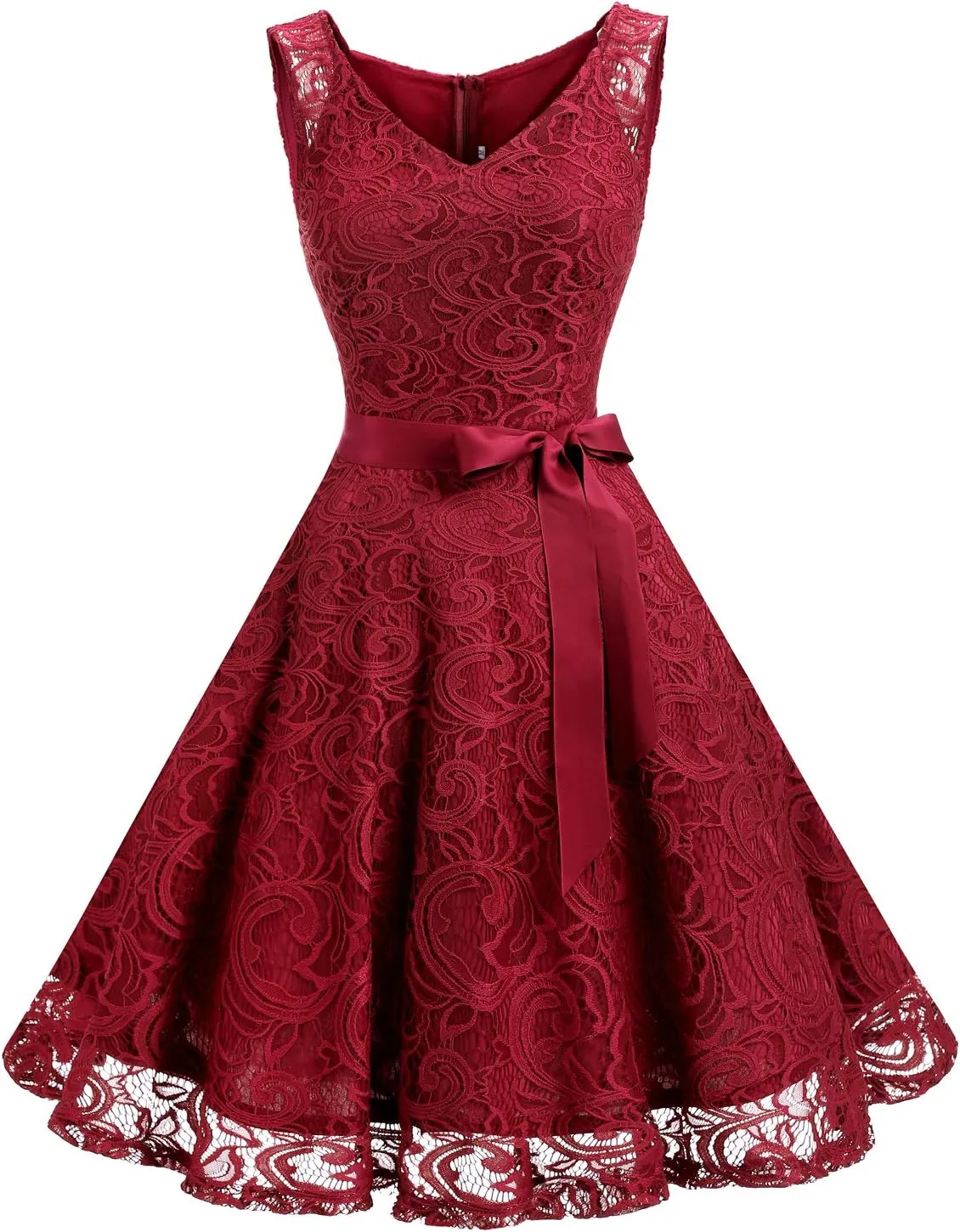 Dressystar Women Floral Lace Bridesmaid Party Dress Short Prom Dress V Neck