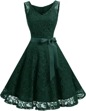 Dressystar Women Floral Lace Bridesmaid Party Dress Short Prom Dress V Neck