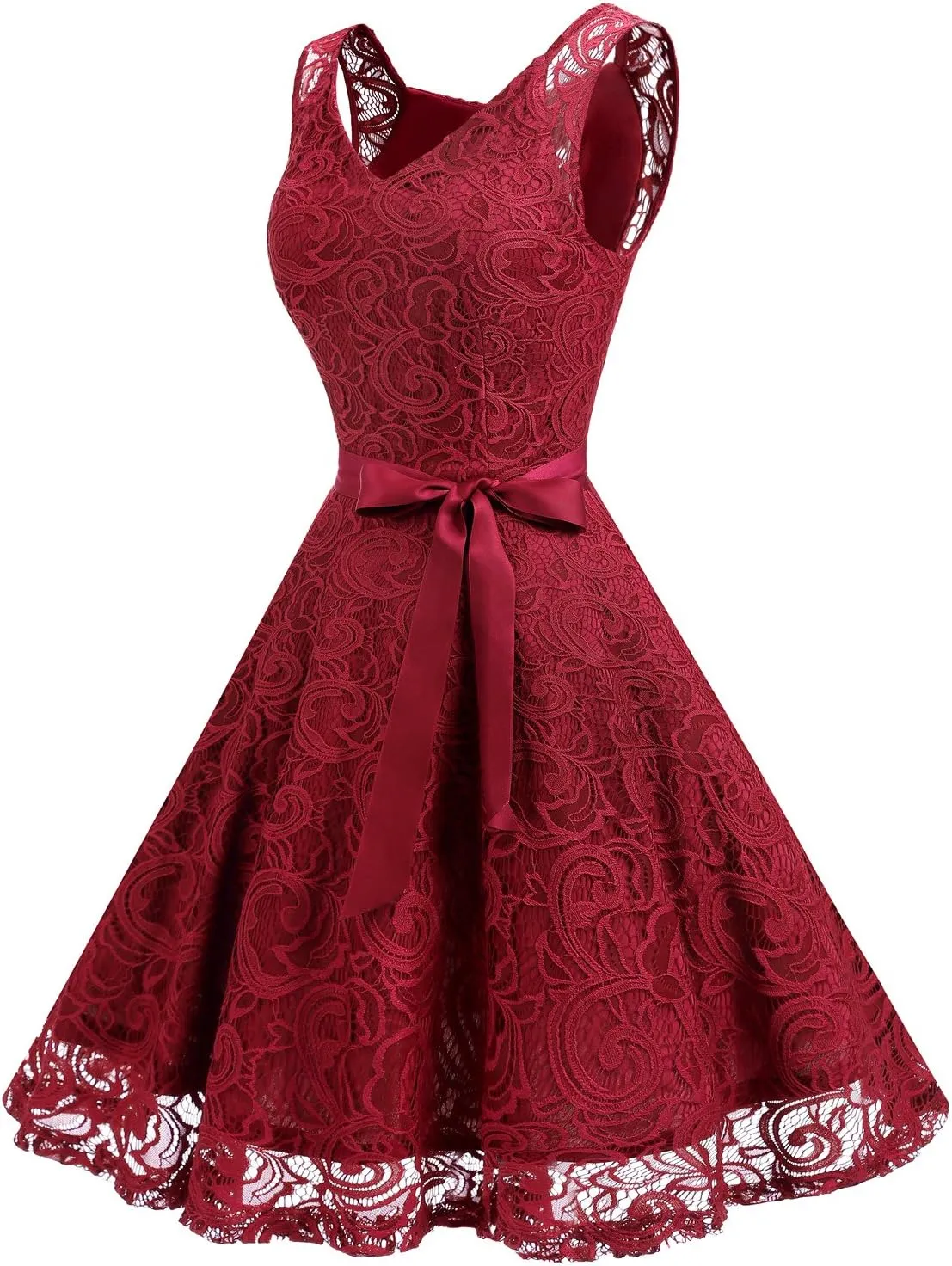 Dressystar Women Floral Lace Bridesmaid Party Dress Short Prom Dress V Neck