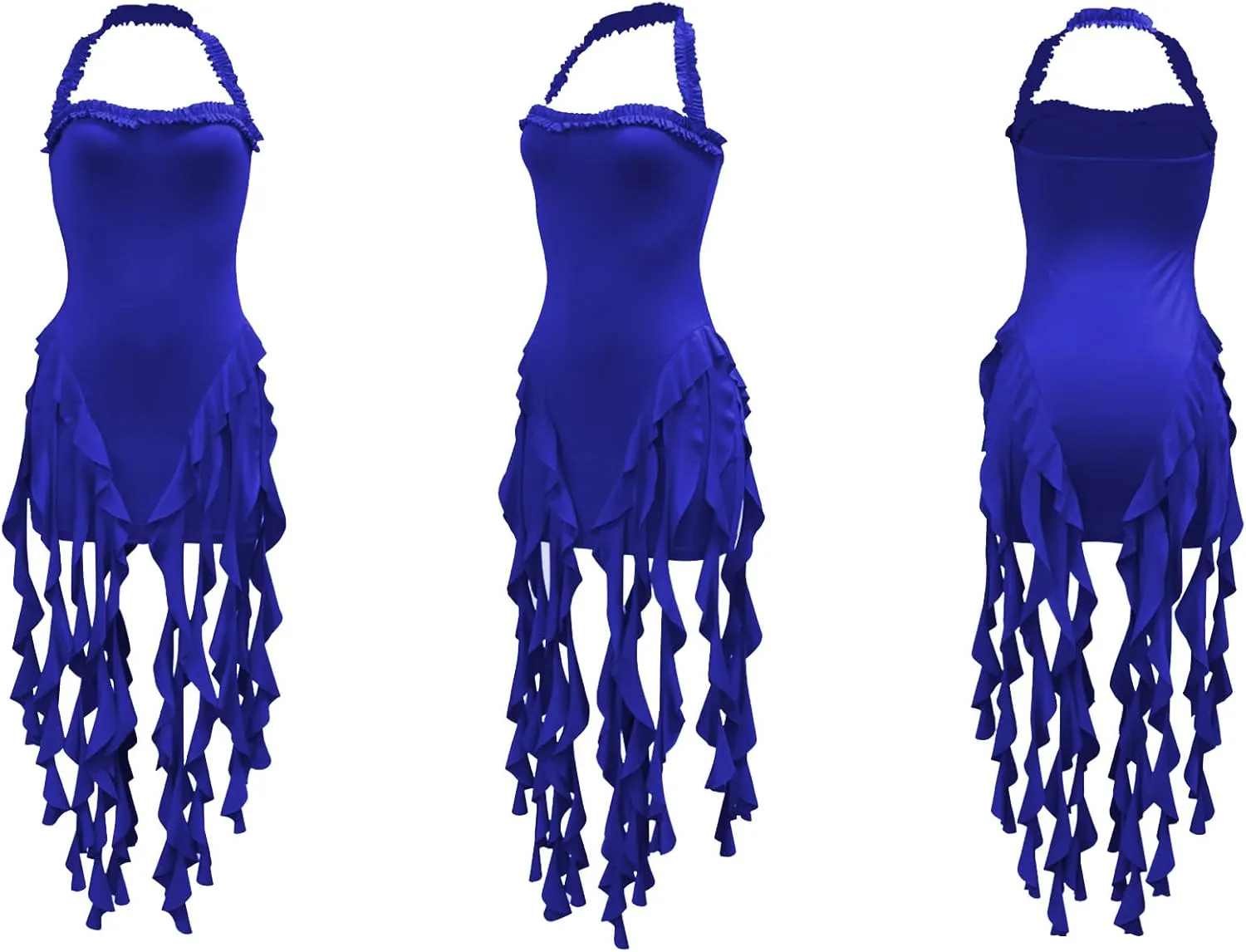 Ecirod Womens Summer Ruffle Fringe Mini Dress Sexy Halter Backless Cocktail Party Short Bodycon Tassel Dresses
