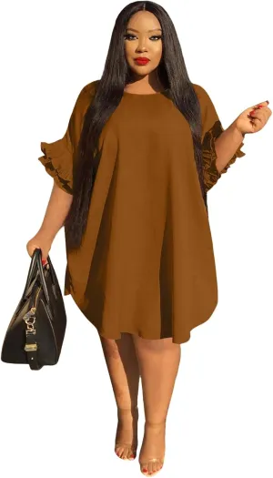 Ekaliy Women's Casual Vintage Ruffle Sleeve Loose Party Midi Plus Size Dress Casual Summer