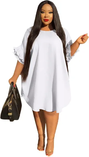 Ekaliy Women's Casual Vintage Ruffle Sleeve Loose Party Midi Plus Size Dress Casual Summer