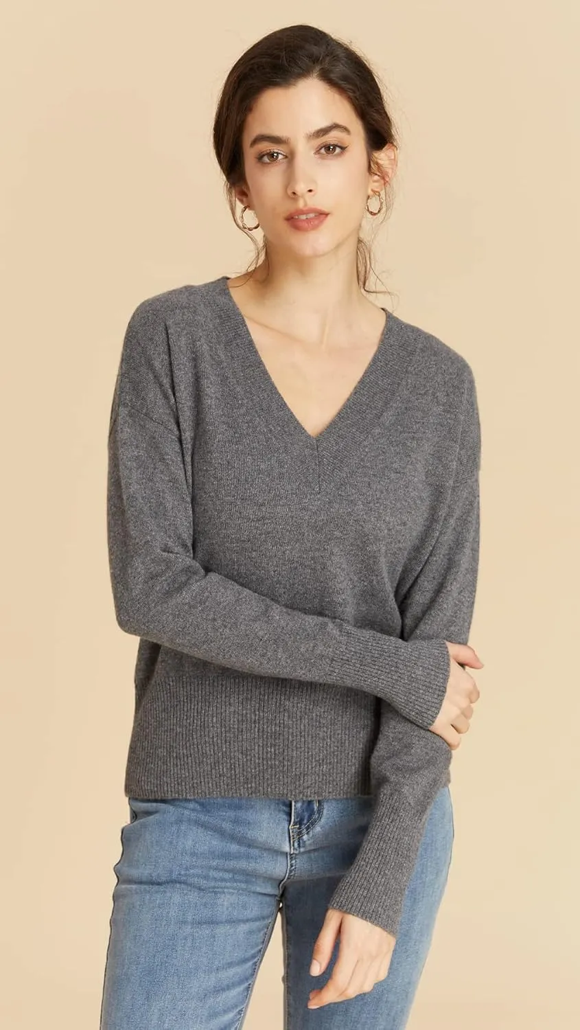 EURKEA Women's 100% Cashmere Deep V Neck Sweater, Long Sleeve Pullover, Tops for Women, Gifts Ready