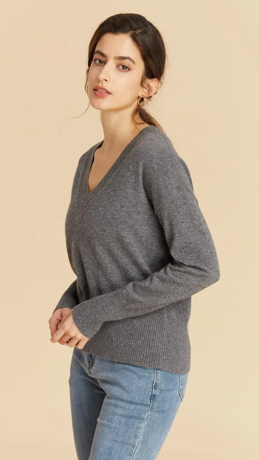EURKEA Women's 100% Cashmere Deep V Neck Sweater, Long Sleeve Pullover, Tops for Women, Gifts Ready