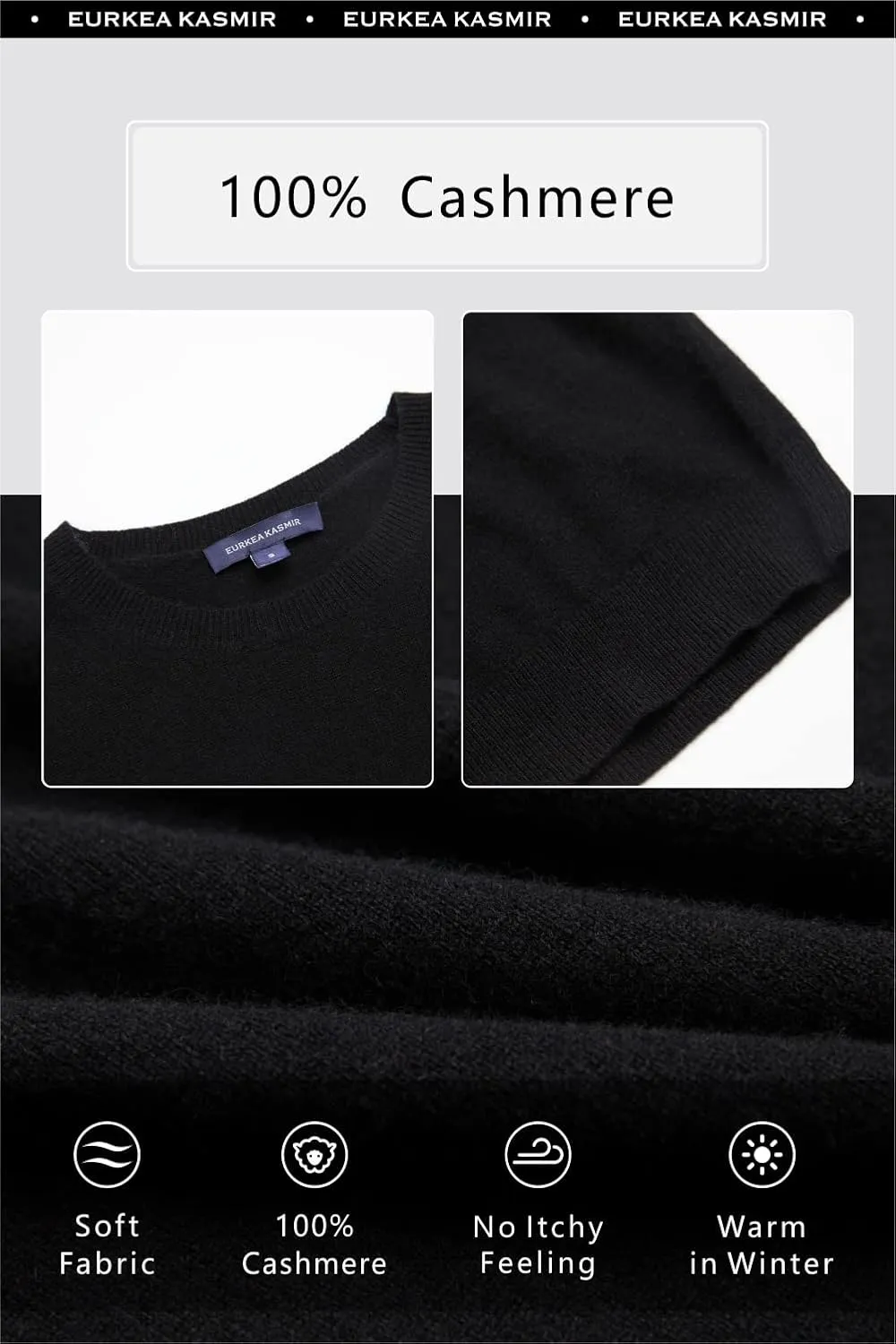EURKEA Women's Crewneck 100% Cashmere Sweater, Cozy Pullover Winter Top for Women, Gift Ready