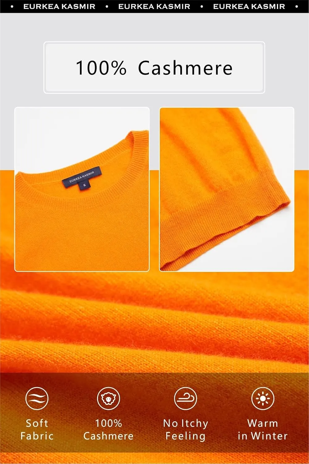 EURKEA Women's Crewneck 100% Cashmere Sweater, Cozy Pullover Winter Top for Women, Gift Ready