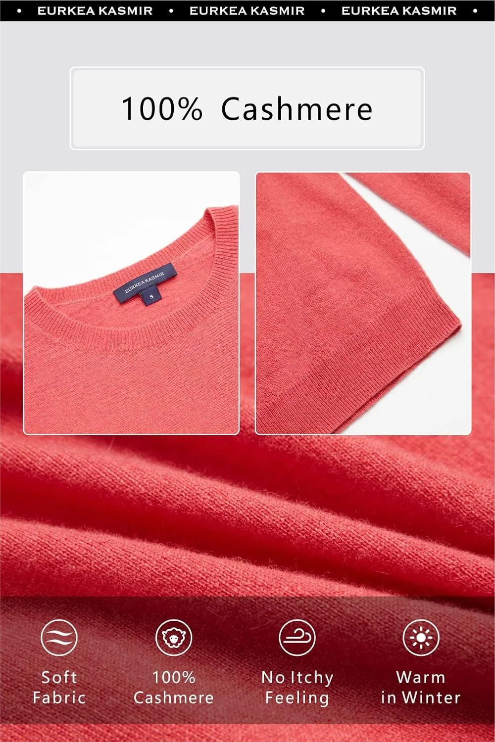 EURKEA Women's Crewneck 100% Cashmere Sweater, Cozy Pullover Winter Top for Women, Gift Ready