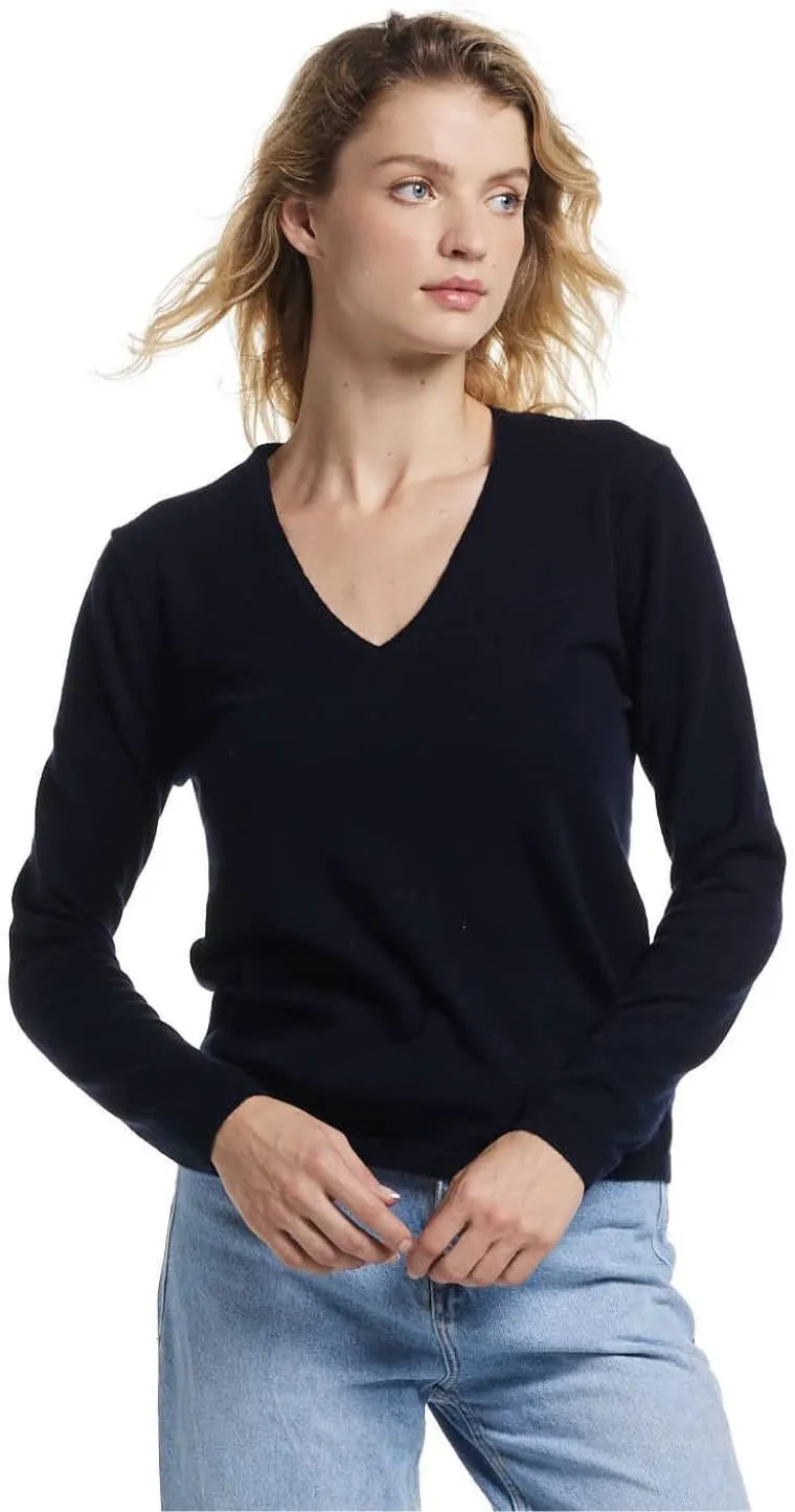 EURKEA Women's V Neck 100% Cashmere Sweater, Long Sleeve Pullover, Winter Top for Women, Gifts Ready