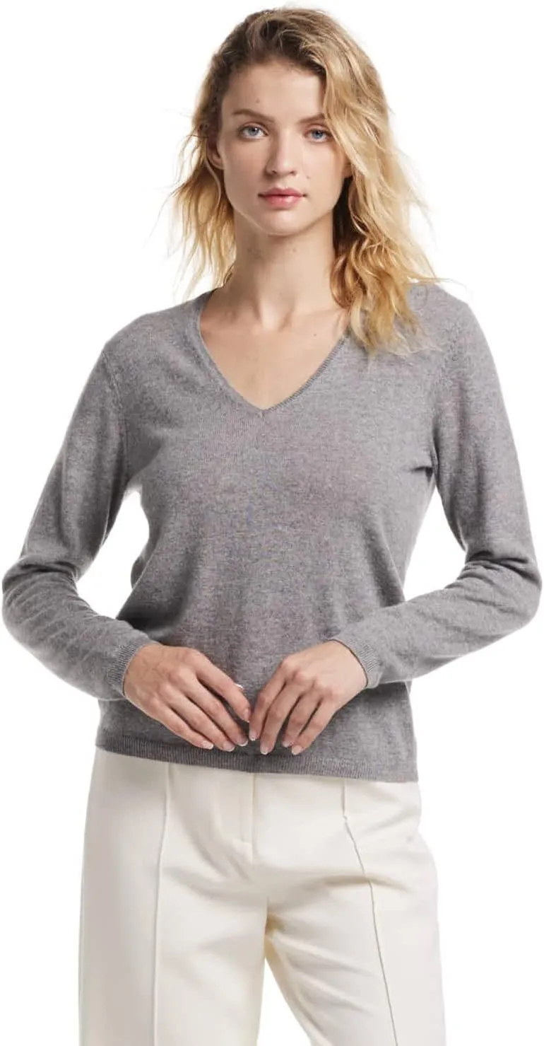EURKEA Women's V Neck 100% Cashmere Sweater, Long Sleeve Pullover, Winter Top for Women, Gifts Ready