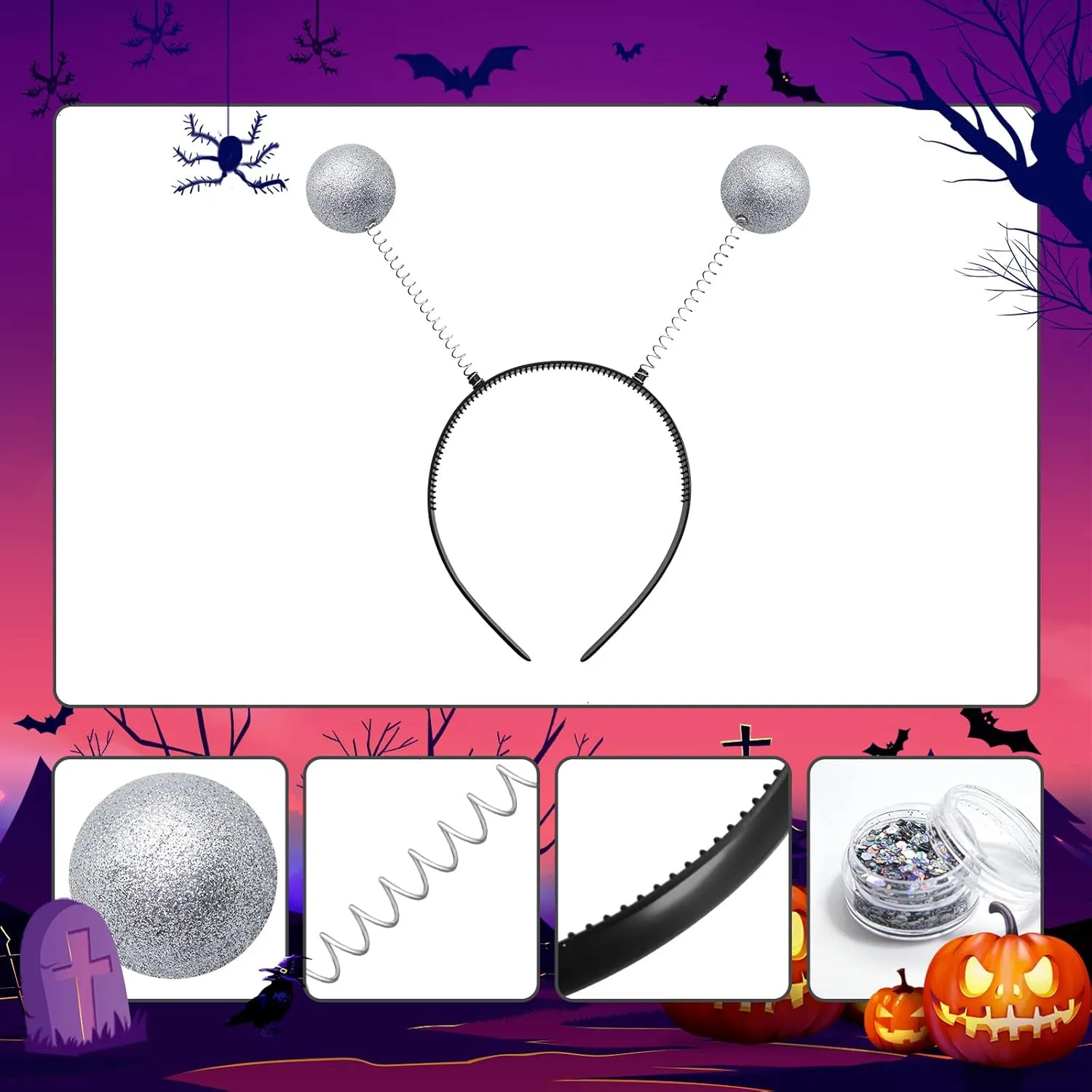 Farochy Flared Pleated Mini Skater Skirt Metallic Skirt Halloween Alien Headband with Face Glitter