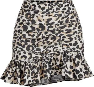 Floerns Women's Denim Skirts Ruffle Hem Short Skirts Ruched Bodycon Mini Skirts