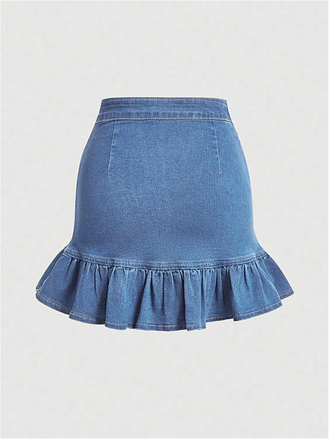 Floerns Women's Denim Skirts Ruffle Hem Short Skirts Ruched Bodycon Mini Skirts