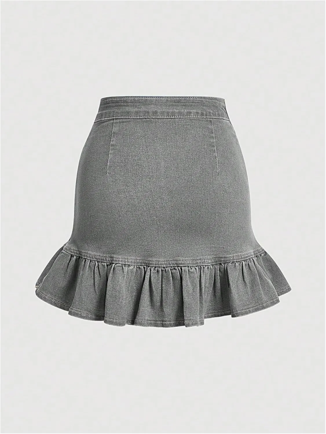 Floerns Women's Denim Skirts Ruffle Hem Short Skirts Ruched Bodycon Mini Skirts
