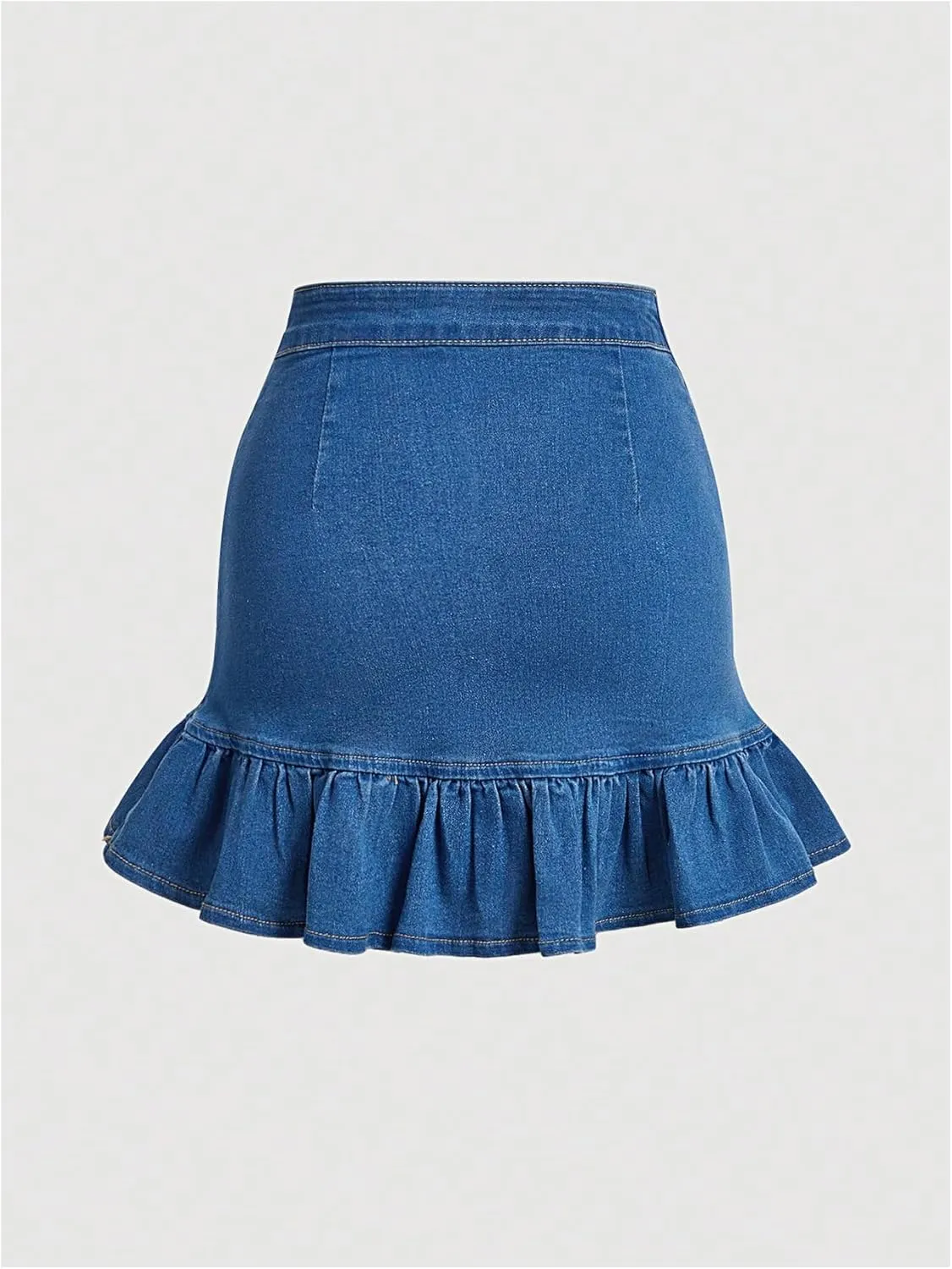 Floerns Women's Denim Skirts Ruffle Hem Short Skirts Ruched Bodycon Mini Skirts