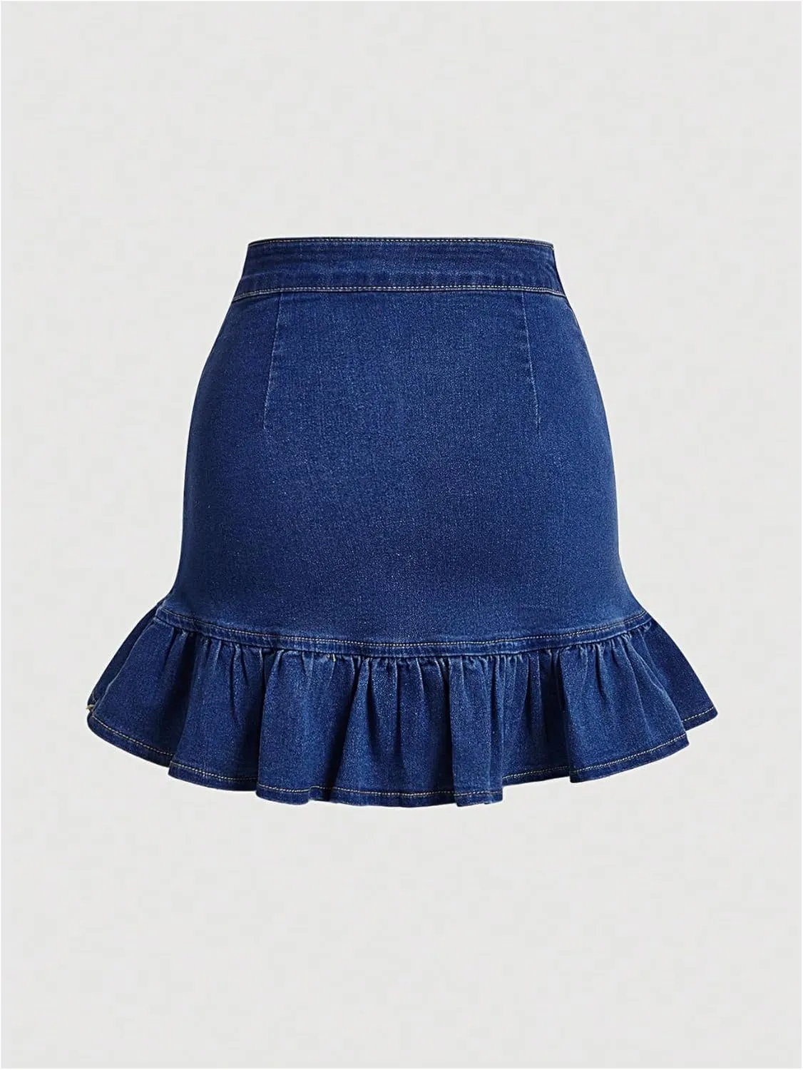 Floerns Women's Denim Skirts Ruffle Hem Short Skirts Ruched Bodycon Mini Skirts