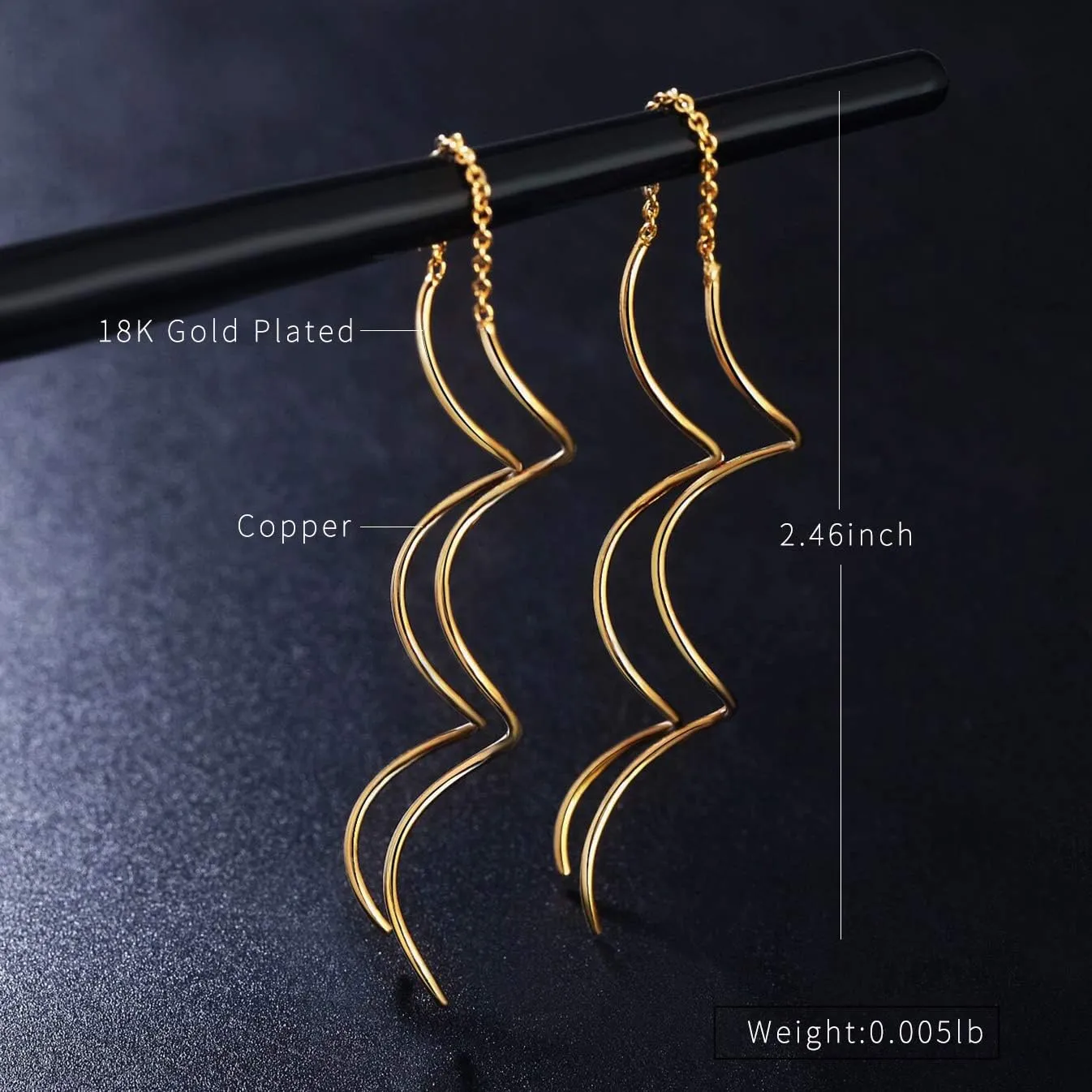 Fresh Style Exquisite Threader Dangle Earrings Curve Twist Shape for Women's Gift E158