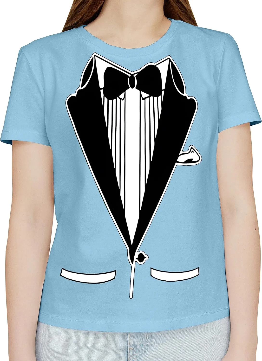 fresh tees Unisex Tuxedo Shirt | Classic Party Humor Vintage Tee | Tux with Bowtie&Pockets | Funny T-Shirt for Men/Women