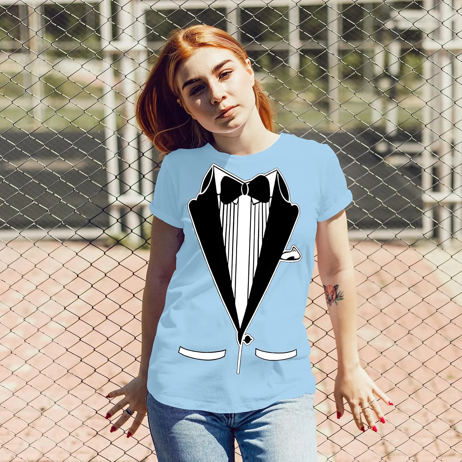 fresh tees Unisex Tuxedo Shirt | Classic Party Humor Vintage Tee | Tux with Bowtie&Pockets | Funny T-Shirt for Men/Women