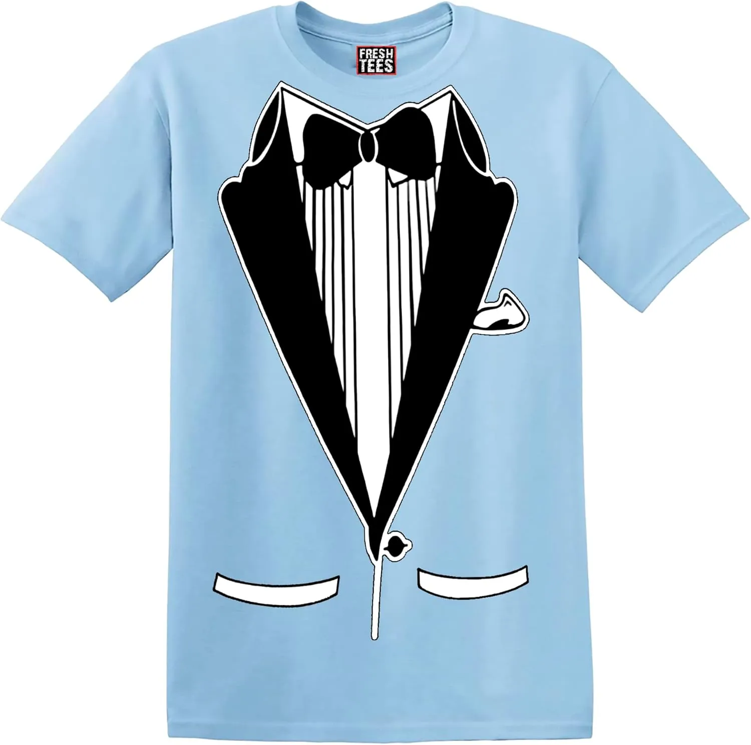 fresh tees Unisex Tuxedo Shirt | Classic Party Humor Vintage Tee | Tux with Bowtie&Pockets | Funny T-Shirt for Men/Women