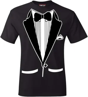 fresh tees Unisex Tuxedo Shirt | Classic Party Humor Vintage Tee | Tux with Bowtie&Pockets | Funny T-Shirt for Men/Women