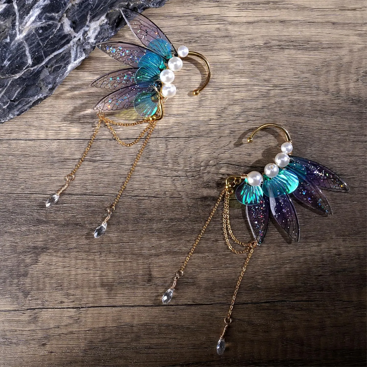 FRESHME Butterfly Elf Ear Cuffs - Handmade Fairy Wings Earrings Non Piercing Ear Clips Women Christmas Cosplay Accessories