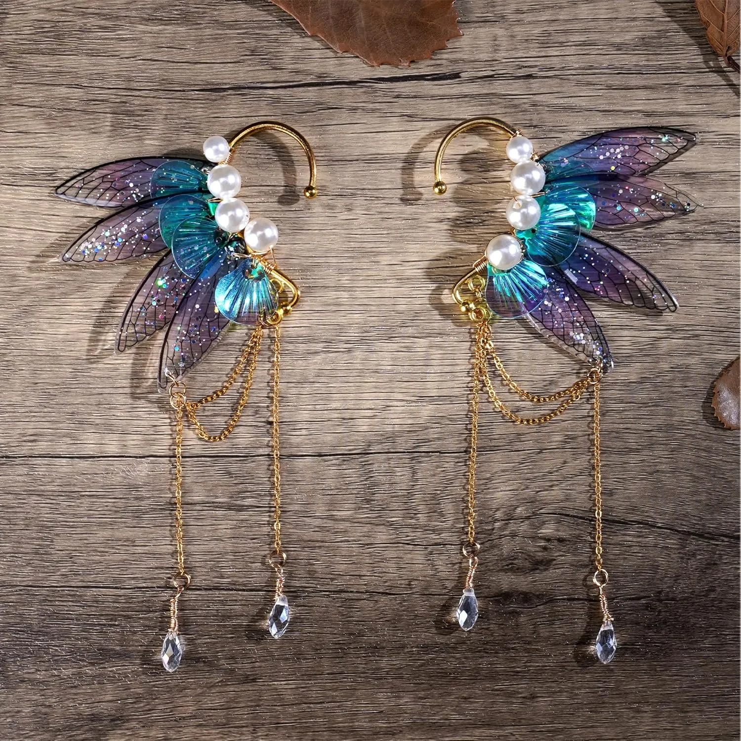 FRESHME Butterfly Elf Ear Cuffs - Handmade Fairy Wings Earrings Non Piercing Ear Clips Women Christmas Cosplay Accessories