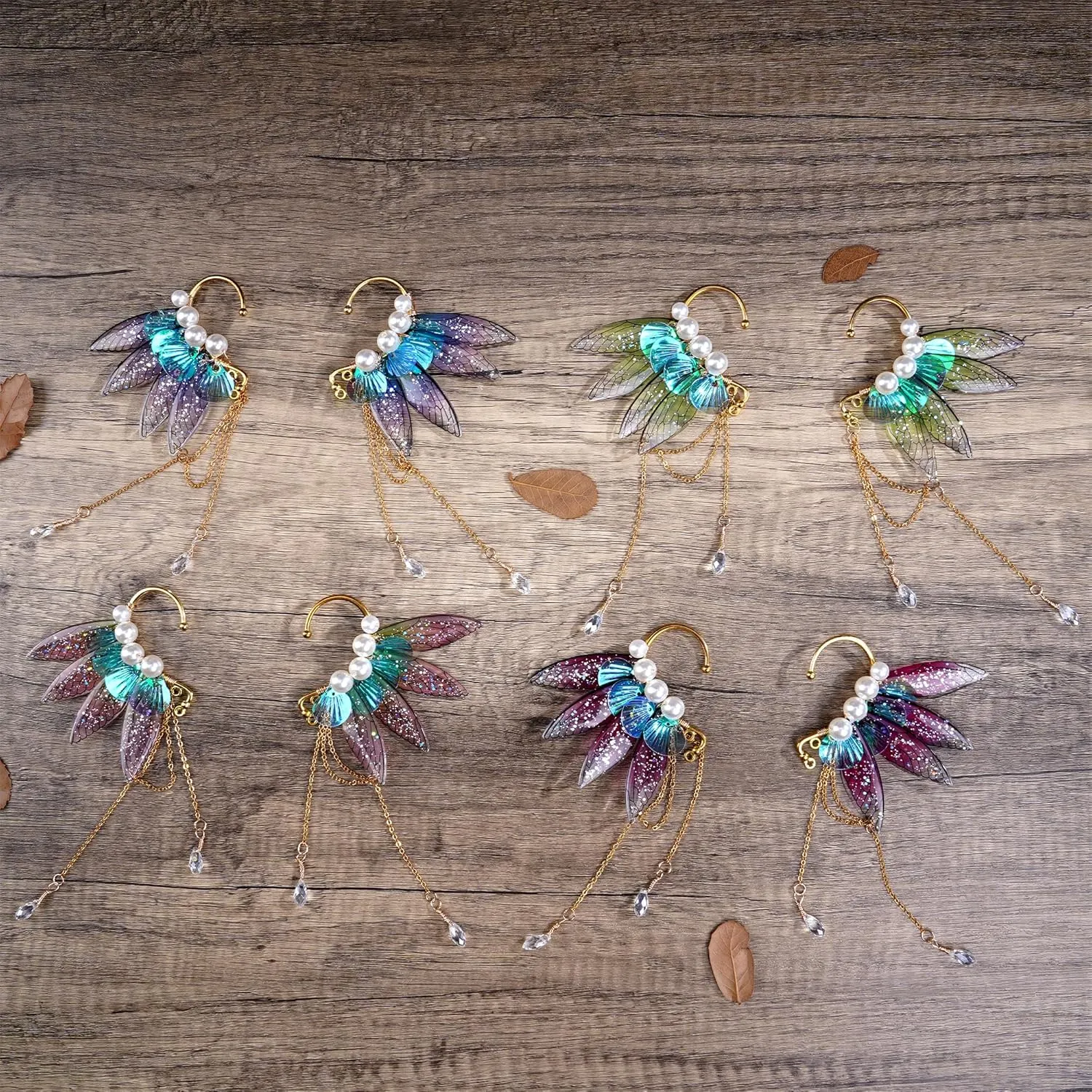 FRESHME Butterfly Elf Ear Cuffs - Handmade Fairy Wings Earrings Non Piercing Ear Clips Women Christmas Cosplay Accessories