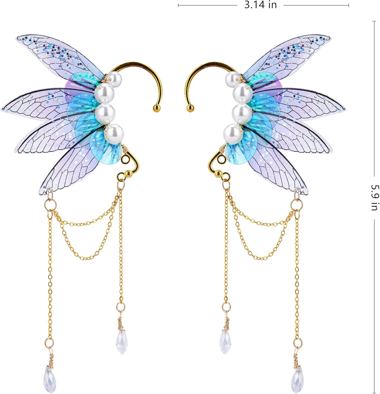 FRESHME Butterfly Elf Ear Cuffs - Handmade Fairy Wings Earrings Non Piercing Ear Clips Women Christmas Cosplay Accessories