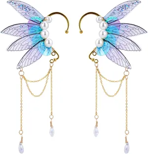 FRESHME Butterfly Elf Ear Cuffs - Handmade Fairy Wings Earrings Non Piercing Ear Clips Women Christmas Cosplay Accessories