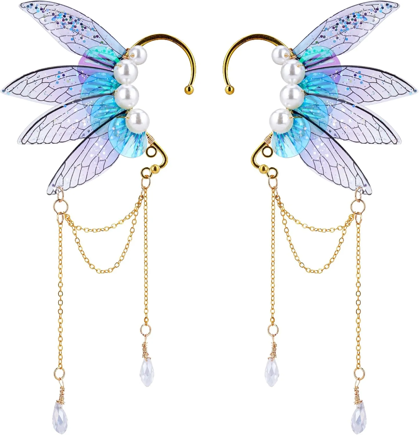 FRESHME Butterfly Elf Ear Cuffs - Handmade Fairy Wings Earrings Non Piercing Ear Clips Women Christmas Cosplay Accessories