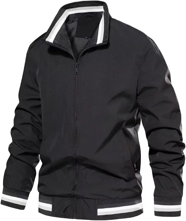 FTIMILD Mens Bomber Jacket Lightweight Causal Windbreaker Stripe Patterned Sport Outerwear Jacket Spring & Fall