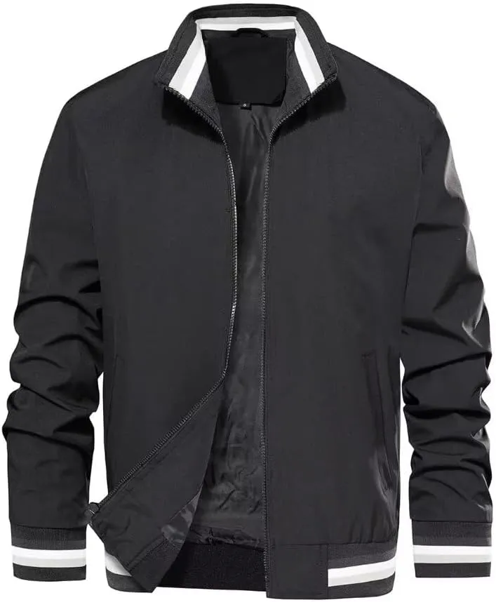 FTIMILD Mens Bomber Jacket Lightweight Causal Windbreaker Stripe Patterned Sport Outerwear Jacket Spring & Fall