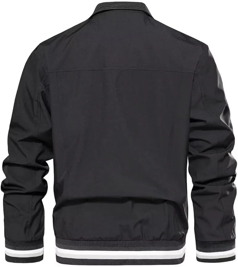 FTIMILD Mens Bomber Jacket Lightweight Causal Windbreaker Stripe Patterned Sport Outerwear Jacket Spring & Fall