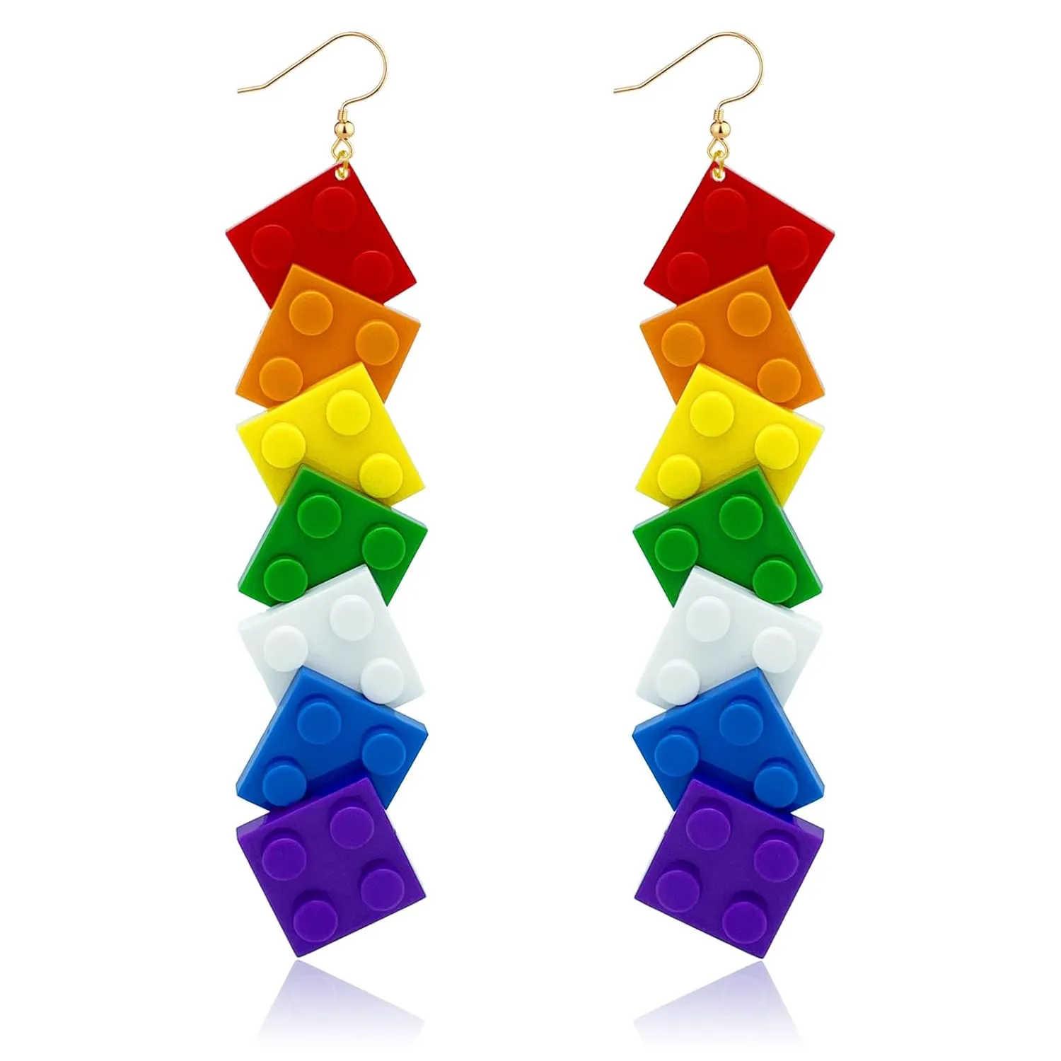 Funny Free Combination Toy Bricks Earrings for Women Girls, Colorful Acrylic Building Block Drop Dangle Earrings, Unisex Pride Earrings Rainbow Jewelry Outfits Accessories Gifts