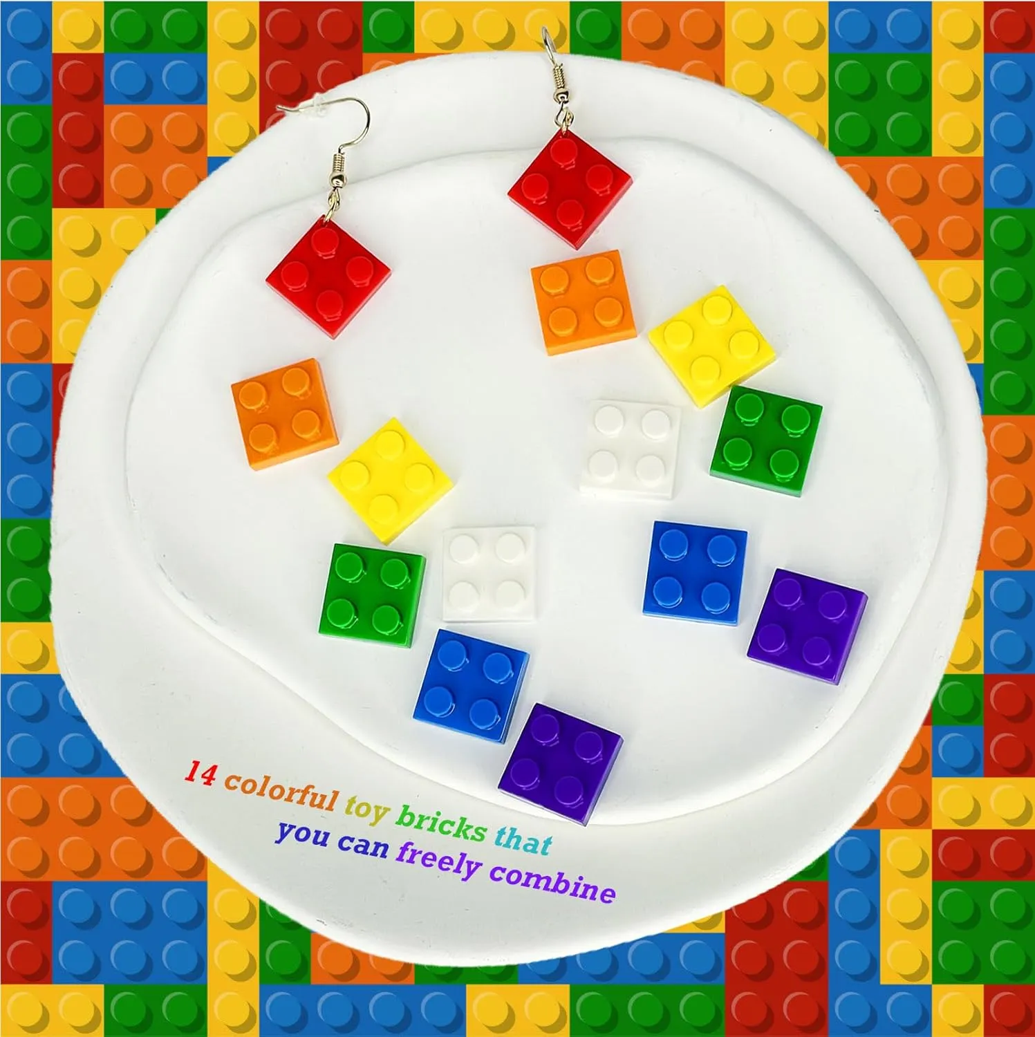 Funny Free Combination Toy Bricks Earrings for Women Girls, Colorful Acrylic Building Block Drop Dangle Earrings, Unisex Pride Earrings Rainbow Jewelry Outfits Accessories Gifts