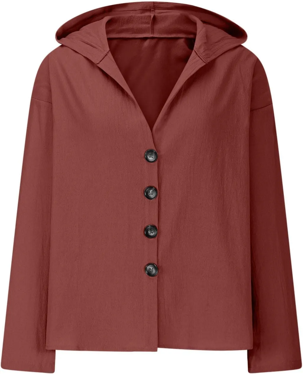 Gauze Shirts for Women Button Down Long Sleeve Hooded Tops Lightweight Breathable Loose Casual V Neck Hoodies Blouses