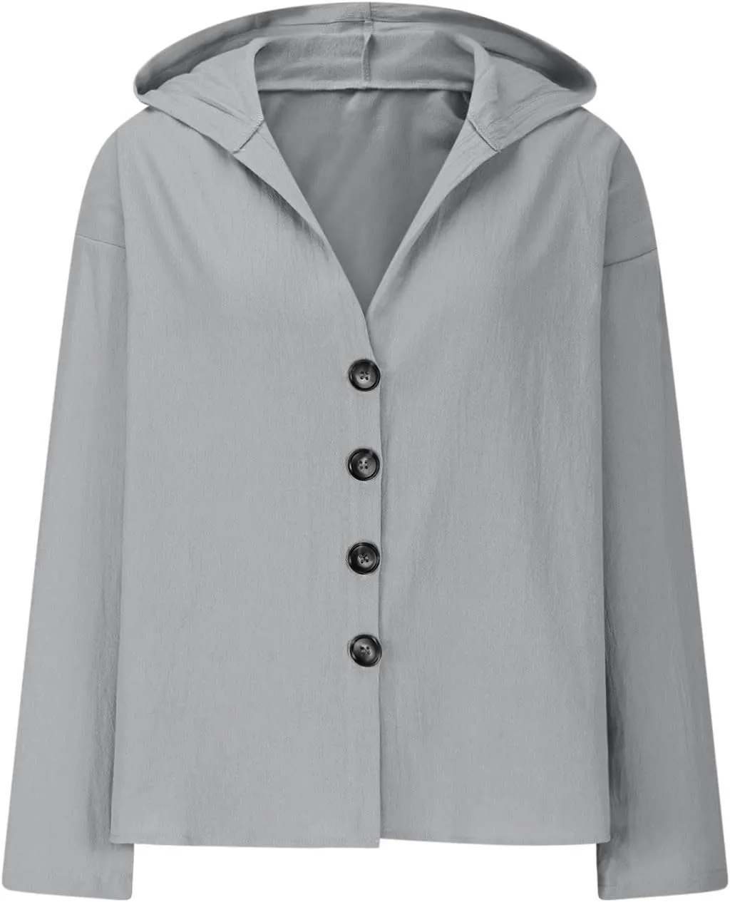 Gauze Shirts for Women Button Down Long Sleeve Hooded Tops Lightweight Breathable Loose Casual V Neck Hoodies Blouses