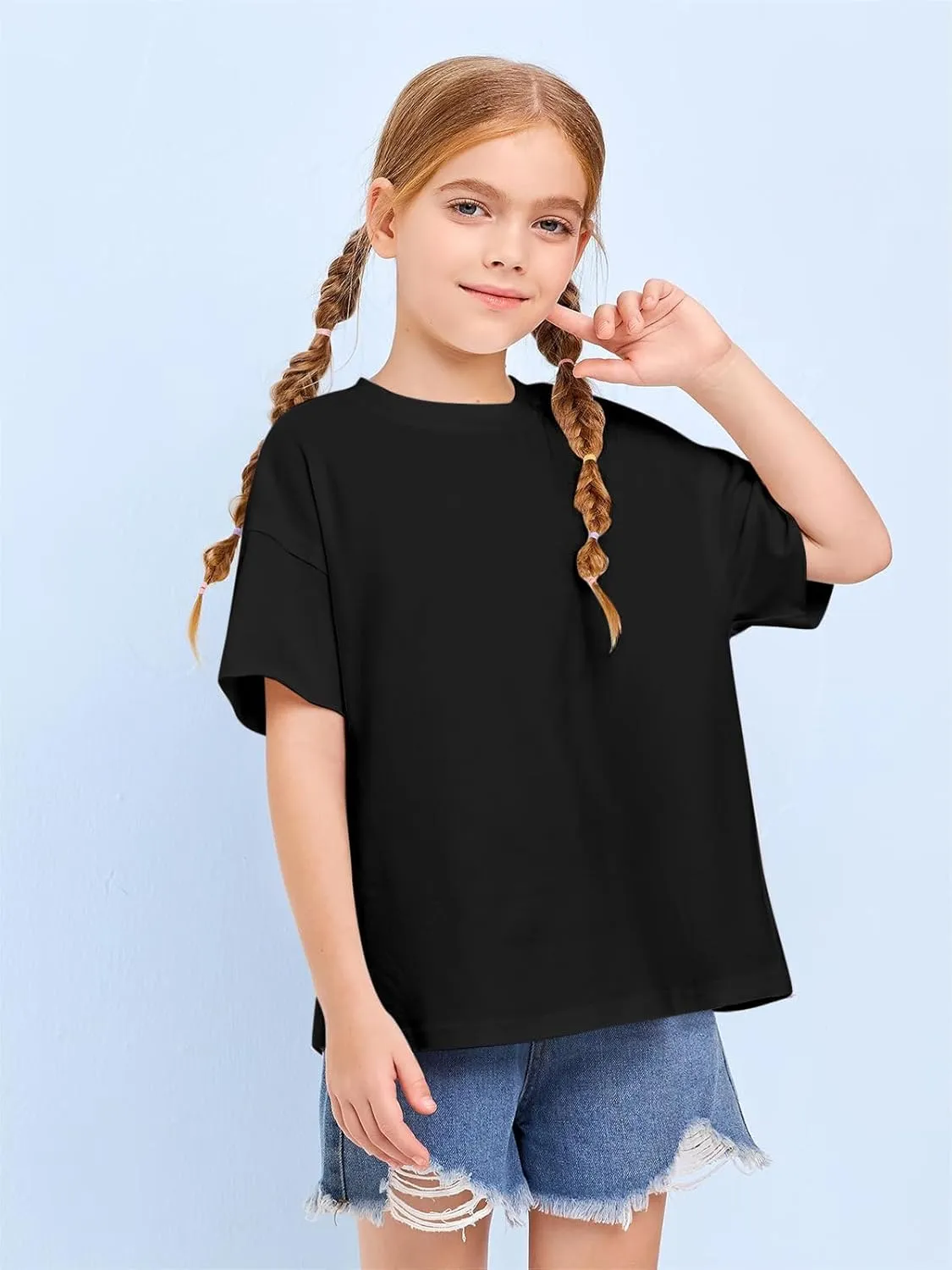Girls Fashion Raw Hem Oversized T Shirts Summer Short Sleeve Tops Tees Shirt 5-14 Years