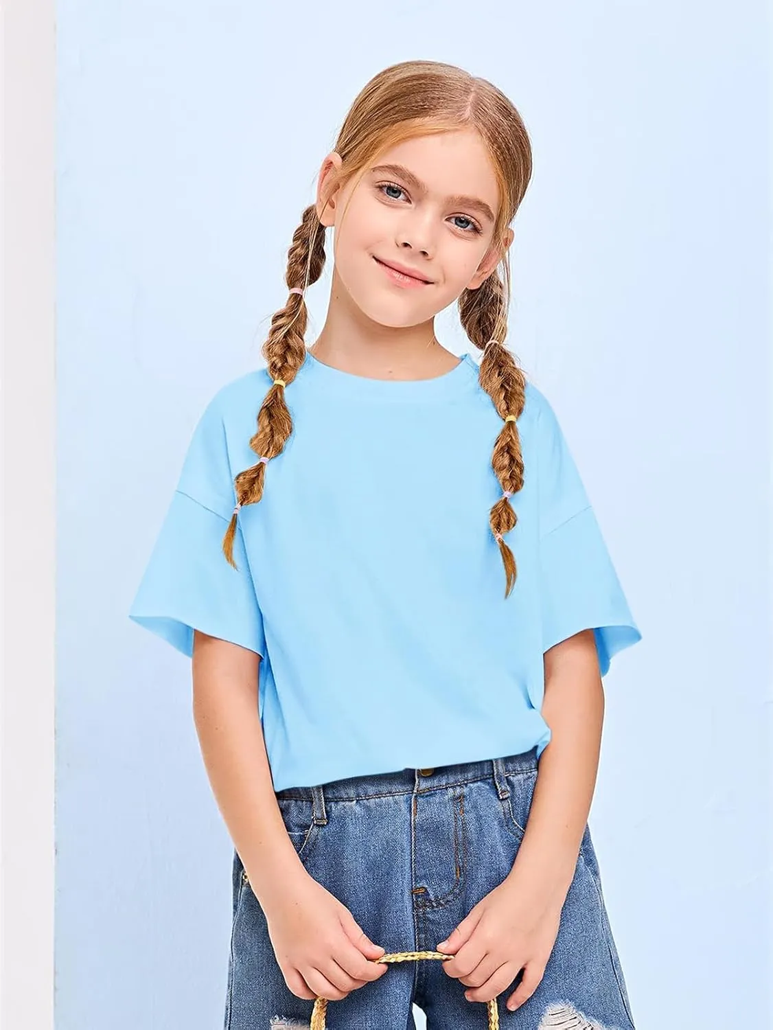 Girls Fashion Raw Hem Oversized T Shirts Summer Short Sleeve Tops Tees Shirt 5-14 Years