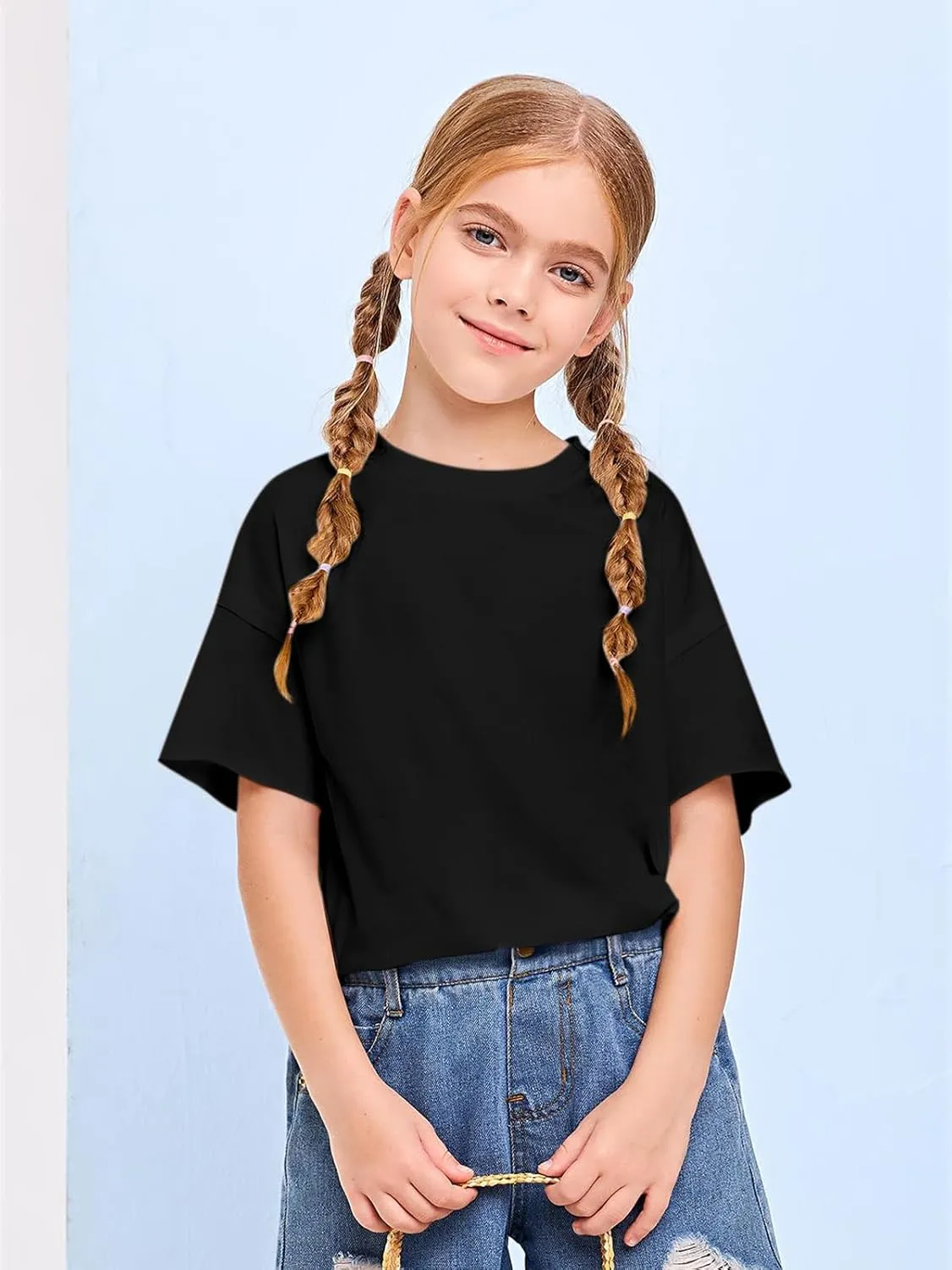 Girls Fashion Raw Hem Oversized T Shirts Summer Short Sleeve Tops Tees Shirt 5-14 Years