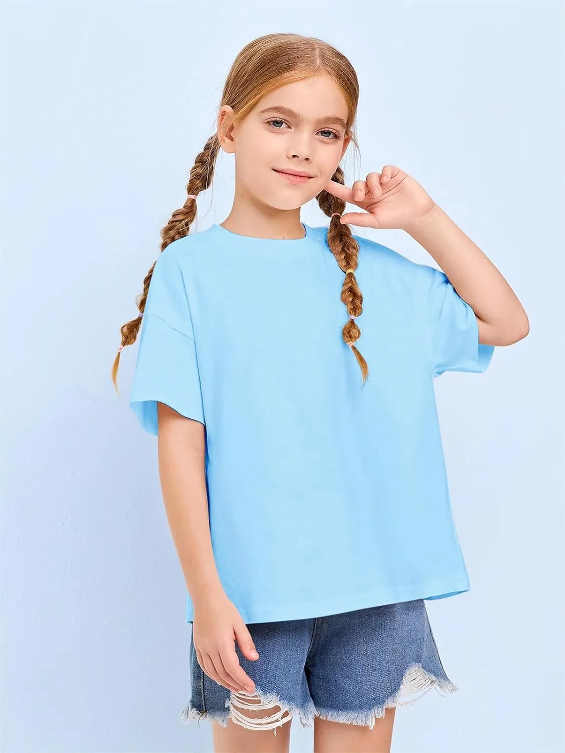 Girls Fashion Raw Hem Oversized T Shirts Summer Short Sleeve Tops Tees Shirt 5-14 Years